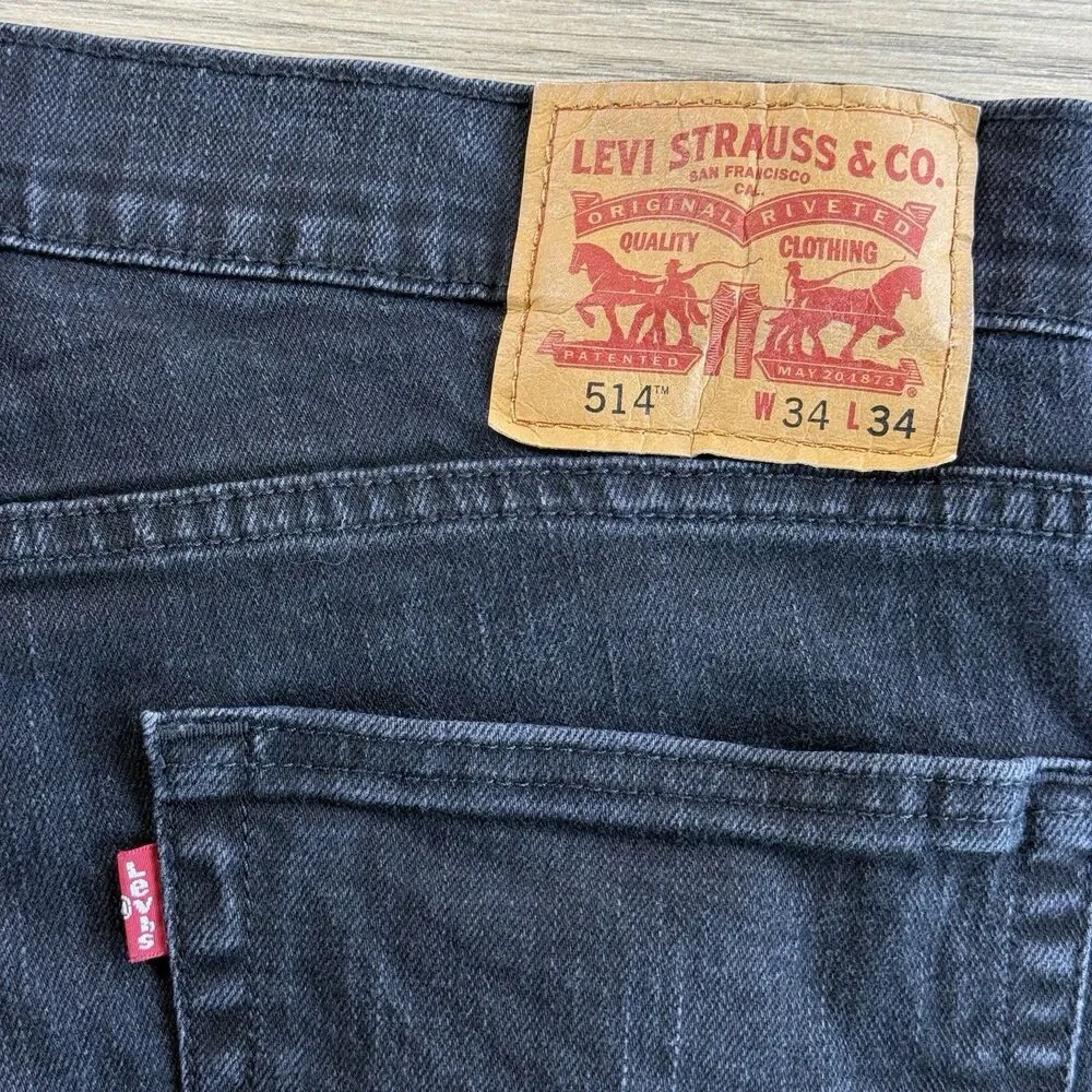 Levis 514 Jeans Men 34x34 (fits 34x32) Straight Fit Work Casual Black Cotton